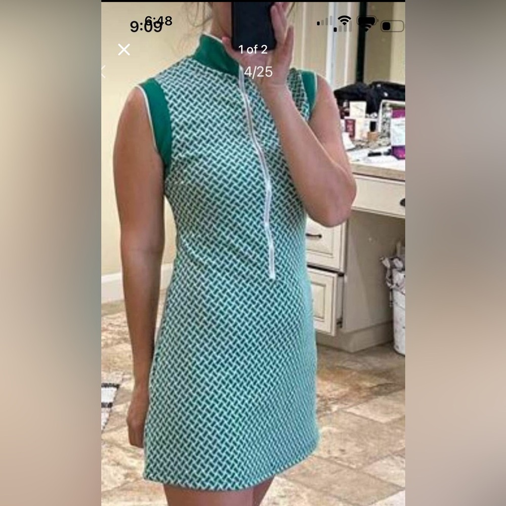Green and White Patterned Dress